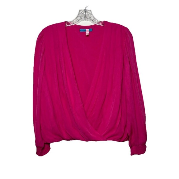Alice + Olivia‎ Pink Bubble Hem Blouse Faux Wrap Silk Top Women Small - Picture 3 of 11